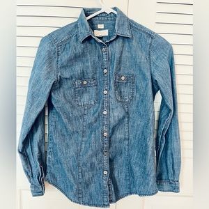 LOFT Chambray Everyday Button Up-Softened